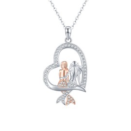 OHAYOO Mermaid Sister Necklace 925 Sterling Silver Rose Gold Necklace, Heart-Shaped Friendship Jewelry Gift for Women, Soul Sisters & Best Friends, Perfect for Summer Vacation July Deals