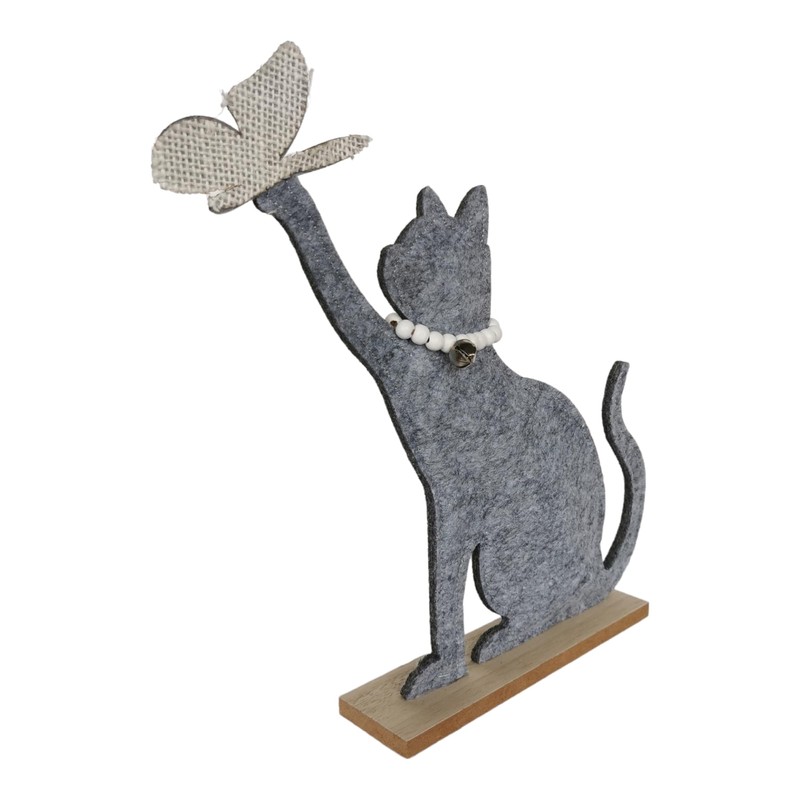 Goldbach Decorative Cat with Butterfly on Wooden Base 29 cm