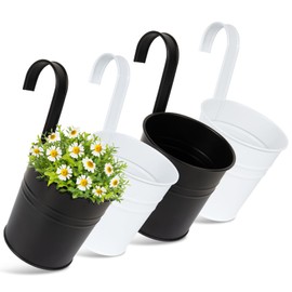 BOFUNX Set of 5 Hanging Flower Pots Metal Vintage Style Balcony Hanging Pots Flower Pots for Hanging with Hooks for Decoration Balcony Outdoor Indoor Wall Garden Wall (Diameter 10/8 cm, Height 16.5