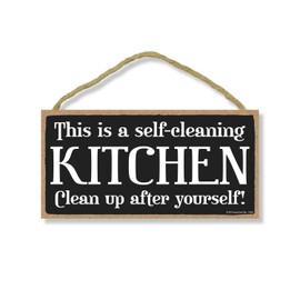 Honey Dew Gifts Kitchen Decor, This is a Self Cleaning Kitchen 5 inch by 10 inch Hanging Wall Art, Decorative Wood Sign Home Decor, 75661