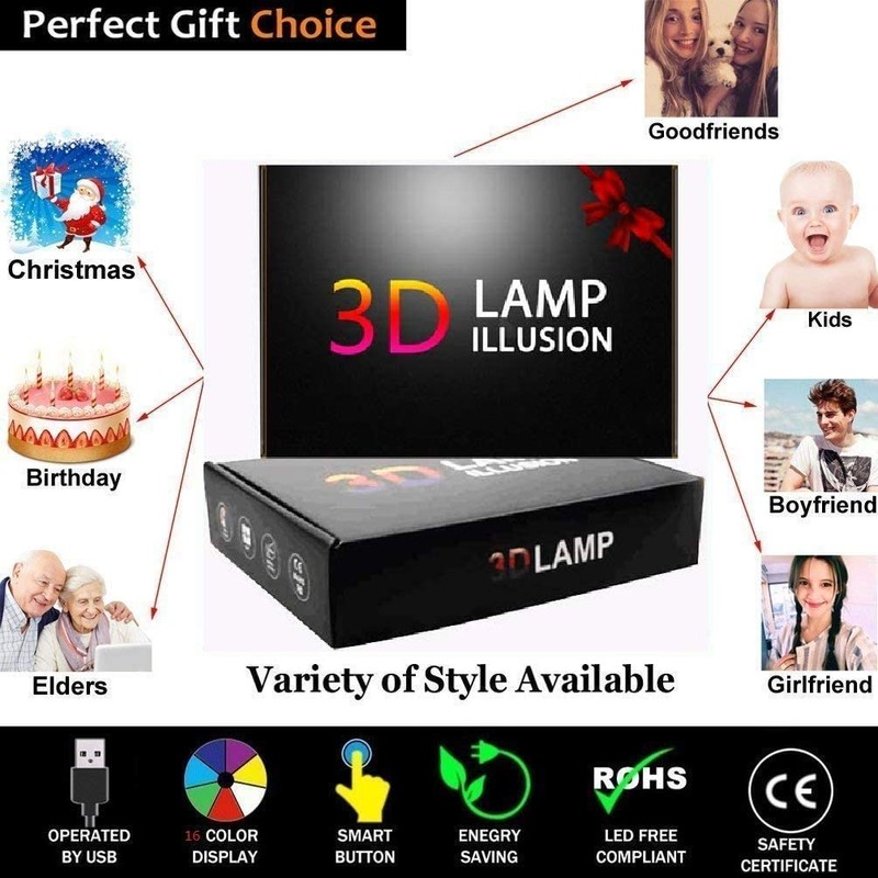 Creative 3D Wolf Night Light 16 Colors Changing USB Power