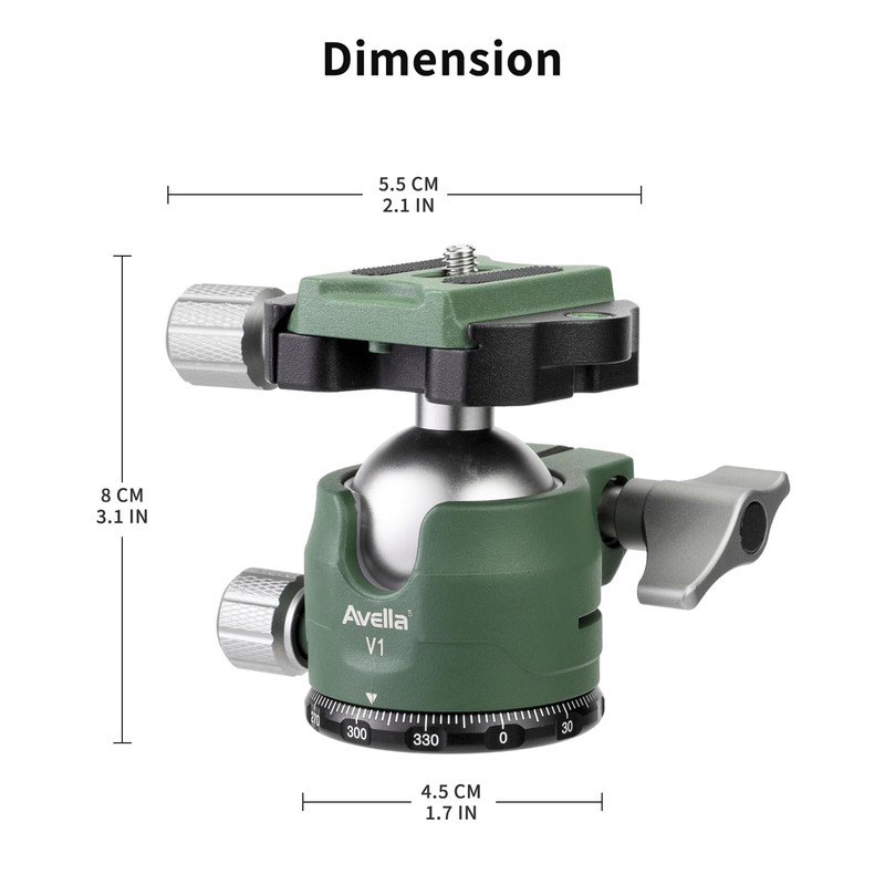 Avella V1 DSLR Camera Tripod Ball Head 38MM, 360 Degree