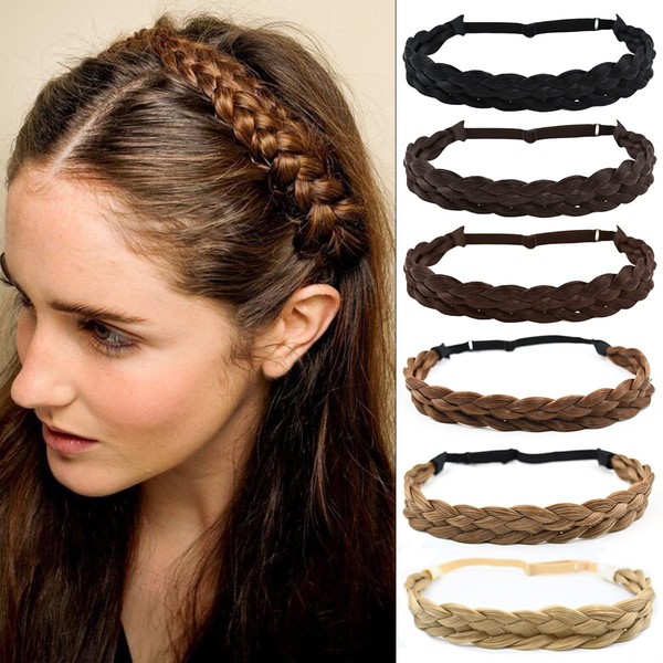 PARXITN Women's Hair Band, 5 Strands, Adjustable Braided Headband, Dark