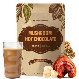 Mushroom Hot Chocolate, Cacao Powder, 8.5 Ounce | 10 IN 1 Mushroom Lion's Mane, Chaga, Reishi, Maitake and MCT Powder | Support Energy, Focus | Sugar Free, Vegan, Gluten-Free, 30 Servings