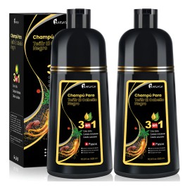 2 Pzs Shampoo Con Tinte Cubre Canas Extracto Plantas                                                                                                  