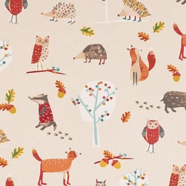 Prestigious Textiles Decorative Fabric Cotton Herbie Butterscotch Forest Animals Beige Colourful 140 cm