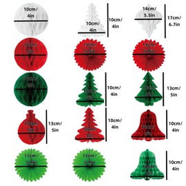 LIANRISES 15pcs Paper Christmas Tree Decorations 3D Paper Christmas Decorations Hanging Christmas Decorations Christmas Tree Hat Bell Paper Honeycomb Ball Paper Fans Kit Reusable Christmas Honeycomb