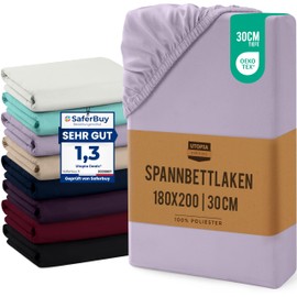 Utopia Bedding Fitted Sheet, Brushed Microfibre, up to 30 cm, OEKO-TEX Standard 100, 180 x 200 cm, Lavender