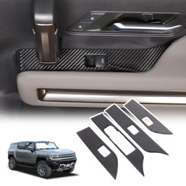 for Hummer EV Accessories Inner Window Switch Panel Cover Set of 4 Compatible with Hummer EV 2024+Real Carbon Fiber Window Lift Switch Cover Interior Button Trim Kit Interior (Black)