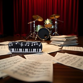 1pc Black Creative Single Layer Music Notes Piano Keyboard Oxford Cloth Pencil Case,Large Capacity Pencil Holders and Pen Holders Stationery Office Supplies Organization and Storage,Marker Cases