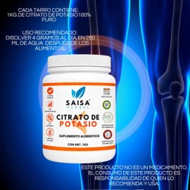 Citrato De Potasio Puro Con 1 kg en polvo  Suplemento Alimenticio  Alta Biodisponibilidad  Sin Sabor Saisa Herbal  Ayuda A Prevenir Cálculos Renales, 