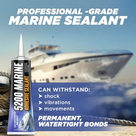 5200 Marine Sealant - Fast-Cure, High-Bond, UV-Resistant Underwater Marine Adhesive Sealant for Boats, Hulls, Decks, and RVs - with Gloves, Nozzle, White 3 oz