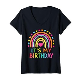 Womens Rainbow Birthday Girl Boys Gift Retro Vintage V-Neck T-Shirt