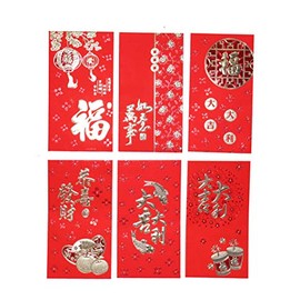 Feng Shui Import Pack of 6 Pcs Chinese Lucky Money Red Envelopes Hong Bao for Lunar New Year Wedding Party (Pictures of Double Fishes)