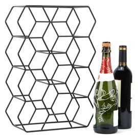 QWORK Modern Countertop Wine Rack - 14 Bottle Freestanding Black Metal Wine Holder Stand, 3 Tier Tabletop Storage, Rust-Resistant Coating, No Assembly Required for Kitchen or Cellar