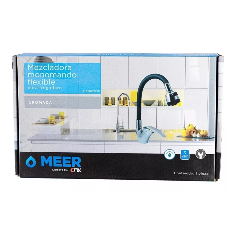 CNX Mezcladora Monomando Con Cuello Flexible Negro