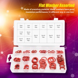 Sealing Washer Assortment, 150pcs 14 Sizes Red Steel Paper Fiber Flat Washers Kit, Insulation Washer Assorted Set with Box, for Garden Hose Fittings