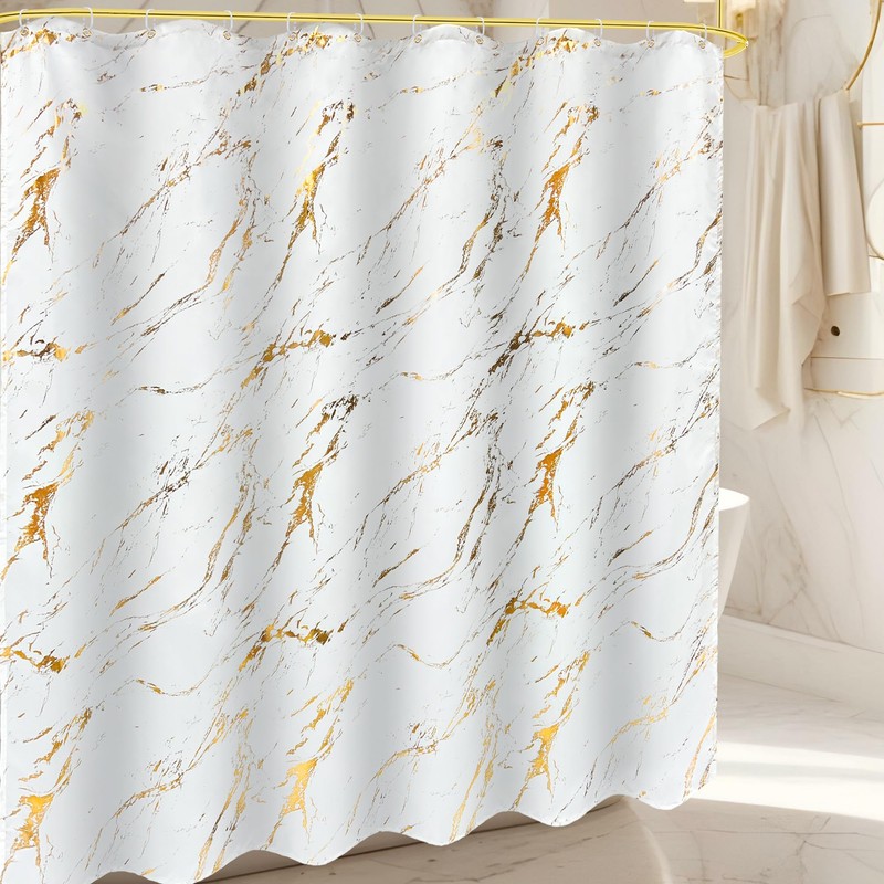 Glawry White Gold Marble Shower Curtain Abstract Crack Texture Geometric