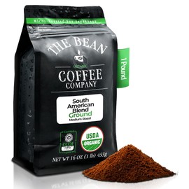 The Bean Organic Coffee Company South America, Medium Roast, Ground Coffee, 16-Ounce Bag,Café molido tostado organico