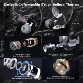 Hidizs MS2 PRO in-Ear Monitor, 10.2mm Dual-Magnetic Drivers 1DD+1BA Hybird IEMs Wired Earbuds, Zinc Alloy Integrated Molding, Pneumatic Filters for Audiophile Musicians, Detachable 3.5mm OFC Cable