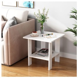 BEKMLOD 2 Tier White End Table, Sofa Side Table, Suitable for Small Space Bedside Table, Suitable for Living Room and Bedroom, Storage Rack, Easy to Assemble 11.8 in x 11.8 in