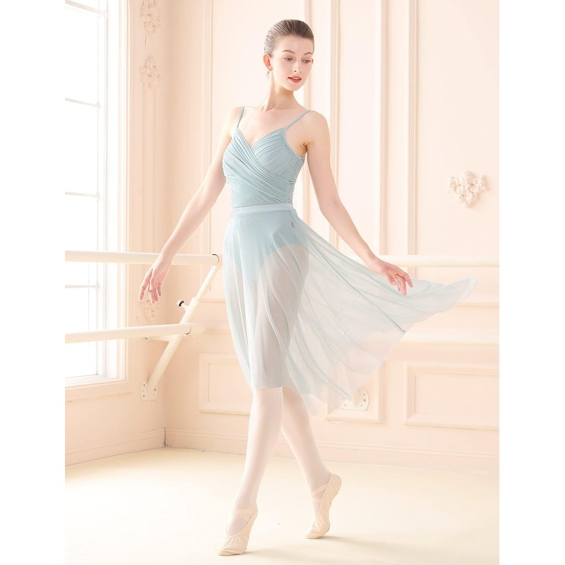 Daydance Light Green Women Ballet Skirts Pull on Sheer Mesh