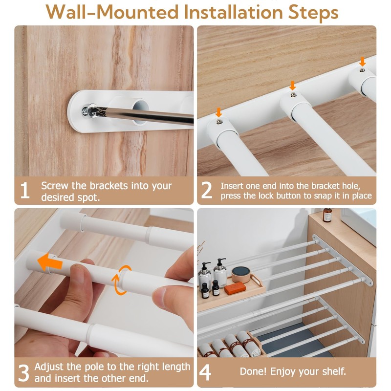 VanlonPro Expandable Closet Shelf Wall-Mounted Metal Storage Rack Adjustable Closet