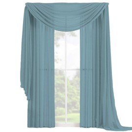 Decotex 3 Piece Elegant Sheer Voile Window Curtain Panel Drape Set includes 2 Panels and 1 Matching Scarf (108" Length, Slate Blue)