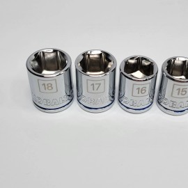 KOBALT TOOLS NEW - 9 PC KOBALT 3/8 INCH DRIVE CHROME METRIC 6 POINT SHALLOW SOCKET SET