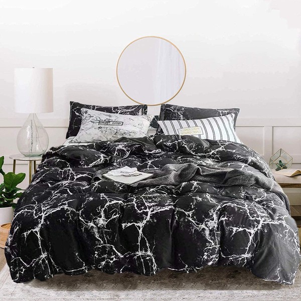 Jumeey Marble Duvet Cover Twin Black Grey Bedding Set Teen Boys Black Duvet Cover Chic Impressionist Gray Black Bed Cover Girls Modern Luxurious Marble Bedding Sets Twin 3 Piece(NOT Comforter)