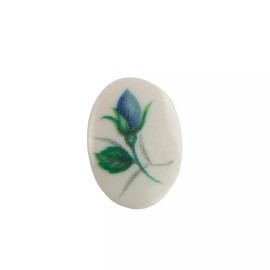 Yummy Treasures 18x13mm Blue Flower Bud on White Glass Oval Cabochons (4)