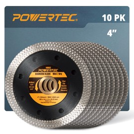 POWERTEC 4 Inch Diamond Saw Blades for Handheld Tile Saw & Angle Grinder 10 Pack, Super Thin Turbo Mesh Rim for Cutting Porcelain, Granite & Ceramic, 4" Diamond Blades