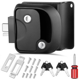 RV Door Lock for Travel Trailers with Paddle Deadbolt, Engineering Plastic Camper Entry Door Latch, RV Lock Replacement Kit with Keys, for Cargo Hauler Horse Trailer Truck