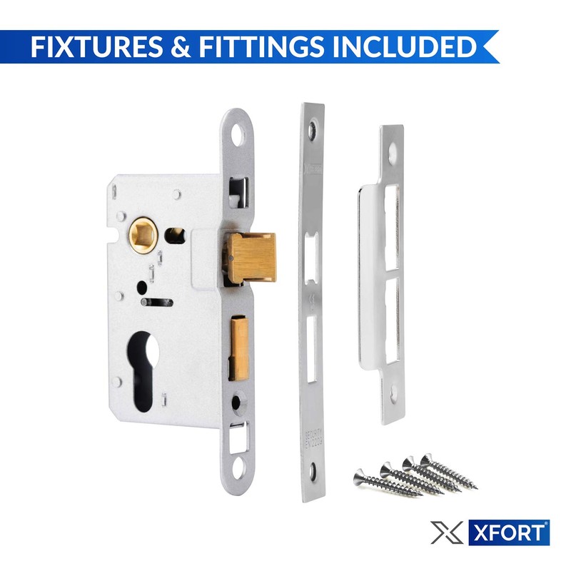 XFORT® Polished Chrome Euro Profile Sashlock 65mm, Euro Sash Lock