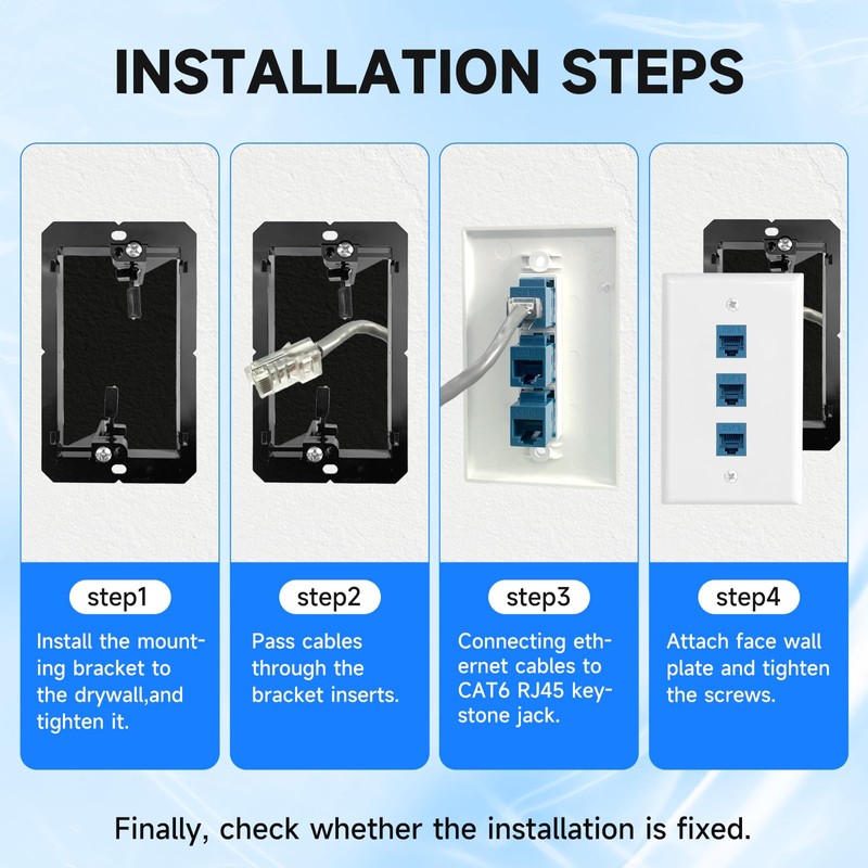 4 Pack Ethernet Wall Plate 3-Port Cat6 Keystone Jack RJ45