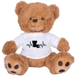 TeesAndTankYou Heartbeat Louisiana Bear: 8 Inch Brown Teddy Bear Stuffed Animal with White Shirt