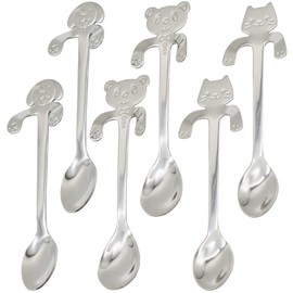 Maydahui 6PCS Dog Cat Bear Coffee Spoon 4.5 inch Animal Spoons 18/10(304) Stainless Steel Hanging Stirring Dessert Drink Spoons Tableware Kitchen Supplies