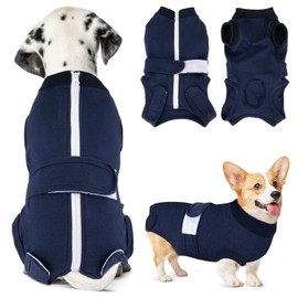 SlowTon Dog Surgery Recovery Suit - Zipper On Dog Onesies After Surgery for Female Male Dogs, Abdominal Wounds Bandages Cone/E-Collar Alternative Surgical Body Suit (Dark Blue,4XL)