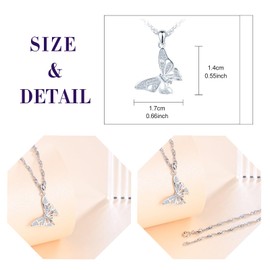 feilok Women's Necklace 925 Sterling Silver Butterfly Cubic Zirconia for Women Jewellery Birthday Gift, Zirconia