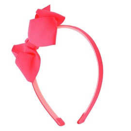 Little Girls Neon Headband With Side Grosgrain Bow- Neon Pink