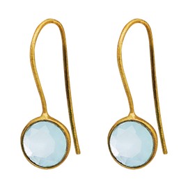 18K Gold Plated Brass and Aqua Chalcedony Drop Earrings - Natural Gemstones Turquoise Blue Sky Blue - Gold Jewellery with Aquamarine Stones for Women, Gold, Amethyst