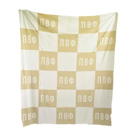 Sorority Shop Pi Beta Phi Acrylic Knit Blanket - Stylish Beige Checkered Blanket Perfect for Big Little Sorority Gifts - Soft, Cozy, and Comfortable Gift Blanket for Women - 50" X 62"