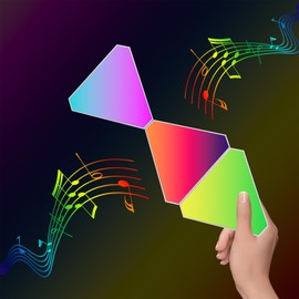 EXQSERAMC Smart RGB Modular Hex Light Panels LED Splicing Hexagon Bright Mood Wall Lamp Music Sync Creative DIY Geometric Gaming Lights Honeycomb Shape Panel (Side 5" -Triangle-RGB Color- 3 pcs)