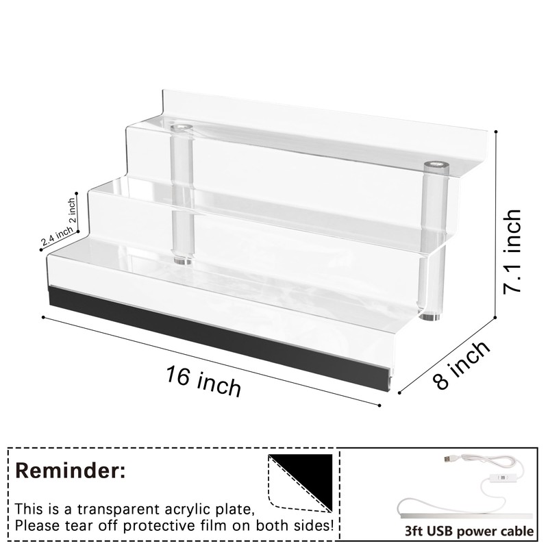 16” Acrylic Display Organizer with LED Light - 3 Tier