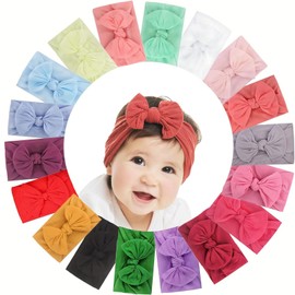 xutong 18 PCS Baby Headbands Soft Nylon Hairbands with Bows Girls Hair Accessories for Newborn Infant Toddler Kids Handmade