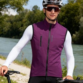 WOSAWE Gilet da ciclismo da uomo, leggero, traspirante, senza maniche, antivento, con cerniera YKK, Lilla, XXL