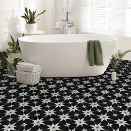 12"x12" Peel and Stick Floor Tile, Vintage Self-Adhesive Vinyl Flooring Waterproof for Bathroom, Kitchen, Covering 20 sq.ft. (Modern Black Pattern 20Pcs)