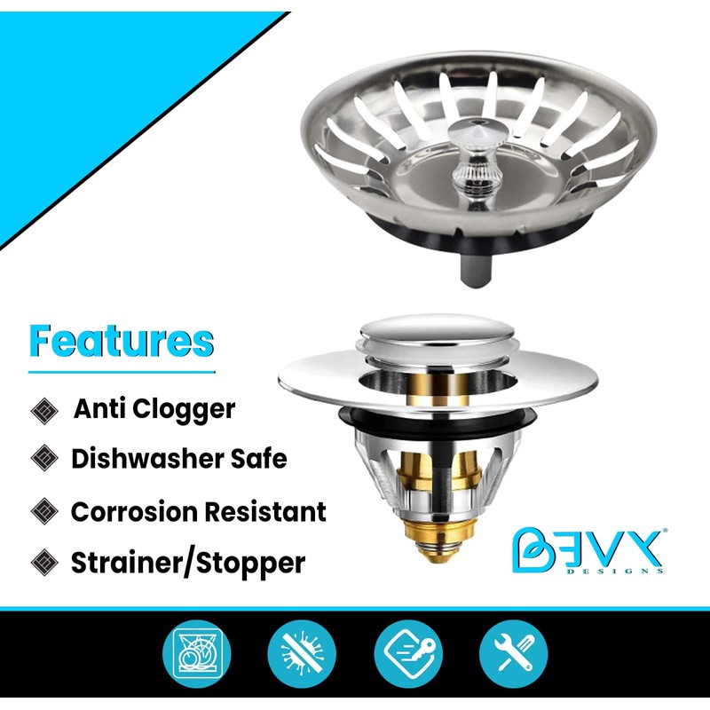 Bevy Designs Bathroom Sink Plug, Kitchen Sink Strainer | Universal
