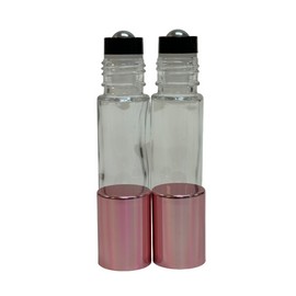 Aroma Vials LLC 144 Pcs, 10ml CLEAR Glass Rollon Bottle ALUMINUM ROSE GOLD Cap with Steel Roller