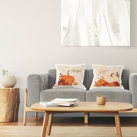 Stupell Industries Joyful Thankful Sentiment Pumpkin Indoor Printed Throw Pillow, 18 x 18, Orange